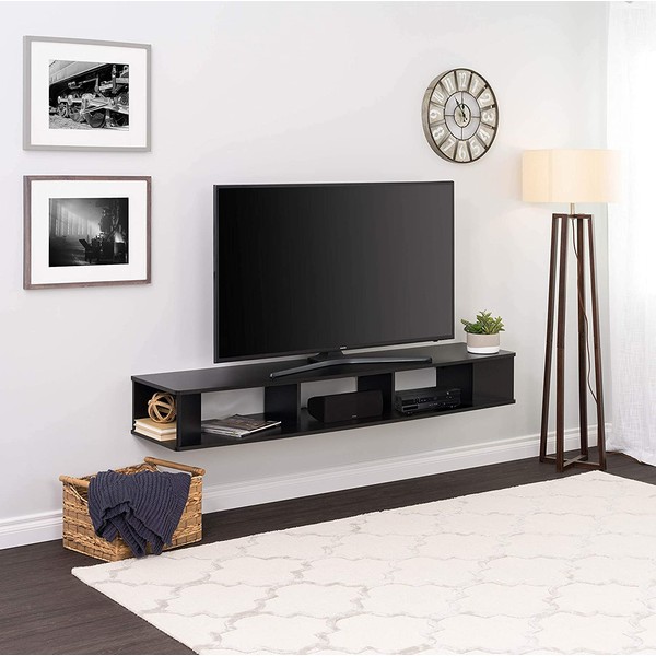 Prepac 70" Wide Wall Mounted TV Stand, 70 inch, Black