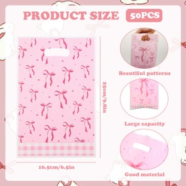 CANIPHA 50Pcs Pink Bow Gift Bag Supplies Favors, Candy Bags, Bow goodie Dags, Pink Bow Party Favors Light Color Goodie Bags for Birthday Party Suitable for Themed Events