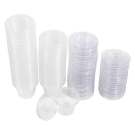 Tazas de chutney de plástico desechables con tapa Contenedor de comida Caja de almacenamiento Fugas a prueba de fugas - Transparente, 50 piezas (Tamaño: 1 oz),Almacenamiento de Alimentos