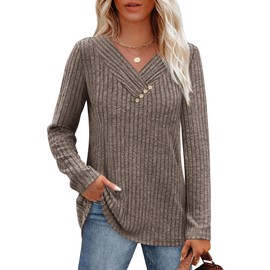 SAMPEEL Womens Tops Fall Outfits 2025 Vacation Cozy Sweaters Fashion Clothing Oversized Tshirts Coffee 2XL