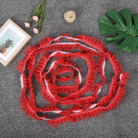Tissting 5 Yards Lace Ribbon, 45 mm Pressure Points, Pleated Trim Mesh Lace Ribbon, Decorative Ribbon, Lace Trim for Wedding, Decoration, Craft, Sewing, Decoration (Red)
