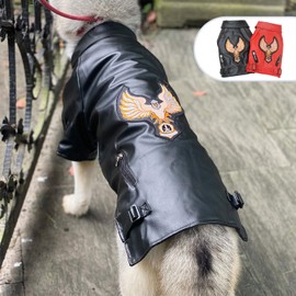 Lovelonglong Cool Dog Leather Jacket, Warm Coats Dogs Windproof Cold Weather Coats for Large Medium Small Dogs, Black Brown Red Colors