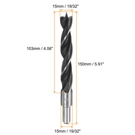 HARFINGTON 2pcs Brad Point Drill Bits 15mm(19/32") Dia Straight Round Shank Drill Metric Brad Point 1.26" Drilling Depth Spiral Twist Drill Bits for Carpenter Woodworking Plastic Rubber