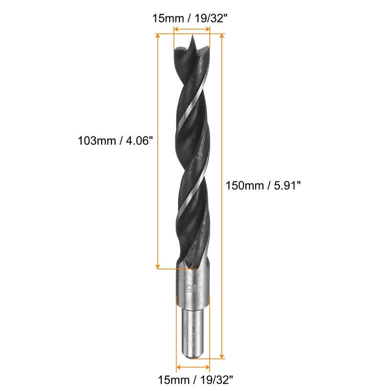 HARFINGTON 2pcs Brad Point Drill Bits 15mm(19/32") Dia Straight Round