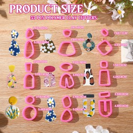 Knitgrip 33 Shape Clay Cutters for Polymer Clay Jewelry Making, Include 5 Mini Flower Polymer Clay Cutter 10 Leaf Clay Earring Cutter 18 Geometric Shape Clay Cutter, for Clay Earrings Jewelry Making