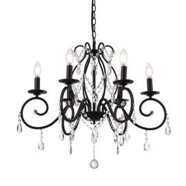 Riomasee Bronze Crystal Chandelier 6 Lights Candle Metal Chandelier Crystal Iron Ceiling Light Fixture for Bedroom,Girls Room,Dining,Living Room