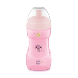 MAM Sports Cup (330 ml), Leak-proof Baby Drinking Cup with Self-Opening Valve, Children's Drinking Cup with Non-Slip Gripping Surface, from 12+ Months, Cat