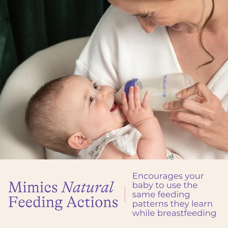 Lansinoh Anti-Colic Baby Bottles for Breastfeeding Babies, 8 Ounces, 3