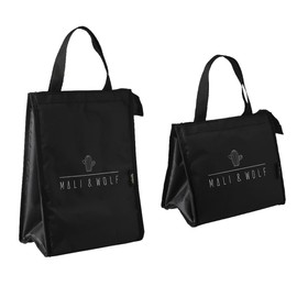 Queen-b Lunch Bag, Set of 2, Large and Small, Cold Insulation, Large Capacity, Black, Cute, Stylish, Lunch Bag, Handbag, Water Bottle, Simple, Easy to Use, Lightweight, Waterproof, For School or Work