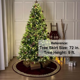 72-Inch Venetian Gilded Christmas Tree Skirt with Jeweled Gold Band and Button Loops, Burgundy