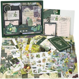 Irayin Vintage Scrapbook Accessory Set, 125 Pieces Bullet Journal Accessory Set with A6 Grid Notebook, Scrapbook Stickers, Travel Book Gift Set, DIY Gift for Girls Women (Green)