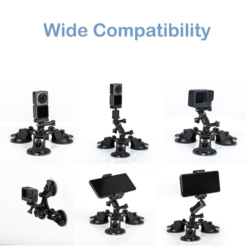 LICHIFIT Car Mounted Strong Suction Cup Mount, Large Tripod Suction