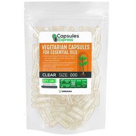XPRS Nutra Size 000 Empty Vegan Capsules - 100 Count Large Clear Veggie Capsules for Most Essential Oils - Empty Vegetable Pills - DIY Oil Filling