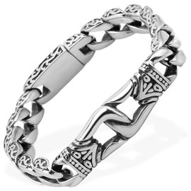 JEYORZY 1 x Bracelets for Men, Bracelet Men's Stainless Steel Curb Chain for Men Boys, Cuban Link Bracelet, Hip Hop Rapper, Fashion Jewellery, Gift, Men's Stainless Steel Bracelet, Men's Silver