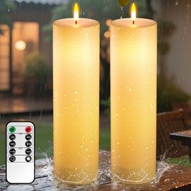 14" x 4" Large Flameless Candles with Remote & Timer, Waterproof Outdoor Battery Operated Candles LED Electric Flickering Flameless Pillar Candle for Patio Porch Lanterns Home Decor, Set of 2