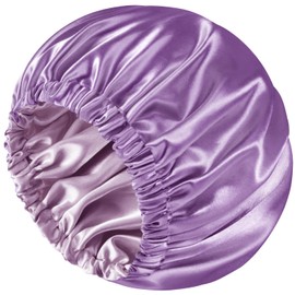 Doitory Silk Bonnet for Sleeping Women & Men, Double Layer Satin Bonnet, Soft Satin Lined Hair Bonnets Sleep Shower Cap for Natural & Curly Hair(Purple)