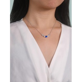 FWM Blue Sapphire Moissanite Necklace 925 Sterling Silver Pendant Chain Valentine Anniversary Necklace for Women Mom