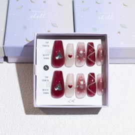 Light Rain Large Size Hand-made Press on Nails, 3D Gel UV Finished False nails with Design by Professional Manicurist