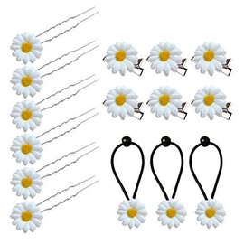 SwirlColor Daisy Hair Clips, Flower Hair Pins, Boho Cleaning Cloth, Ponytail Hair Holder, Clips for Women, Girls, Brides, Alloy and Cloth