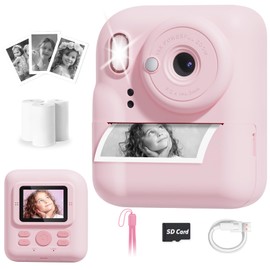 Pussan Kids Camera Instant Print, 1080P Instant Print Camera Toys for 3-12 Year Old Girls, Christmas Birthday Gifts for Age 3 4 5 6 7 Girls, Kids Digital Camera Toys with 3 Rolls Print Paper-Pink