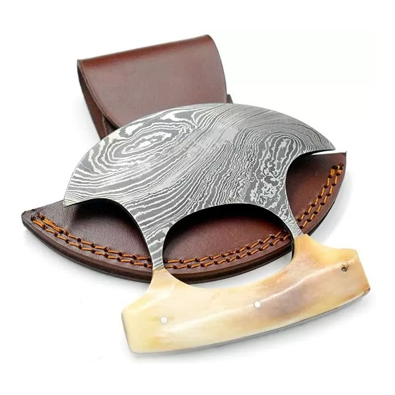 Wild Turkey Handmade Damascus Chef Kitchen Ulu Knife Real Damascus