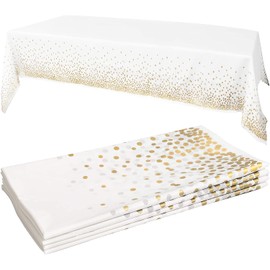 4 Pack Disposable Plastic Tablecloth, Gold Stamping Dot Rectangular Table Cloth,disposable tablecloths for Indoor or Outdoor Tables Party Decorations, Birthdays, Wedding, 137x 274cm (54" x 108")White