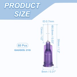 PATIKIL 21G Plastic Dispensing Needles, 60 Pcs Blunt Tips Luer Lock Glue Needle Tube with PP Flexible Tips for Liquid Glue Inks Industry Experiment, Purple