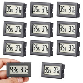 Rojuna 10-Pack Mini Thermometer Hygrometer, Large Number Small Digital Electronic Temperature Humidity Meters Gauge Indoor LCD Display Celsius for Humidors, Greenhouse, Garden, Cellar, Fridge, Mason Jar