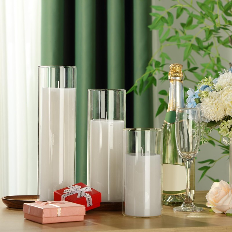 Shihanee Set of 3 Pillar Candles and 3 Glass Cylinder