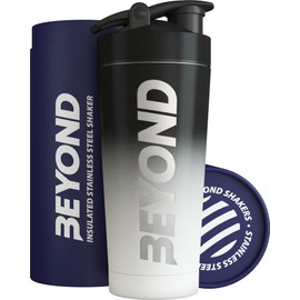 Beyond Shakers Insulated Metal Protein Shaker, Stainless Steel Supplement Bottle - BPA Free for Gym 735ml in Black & White