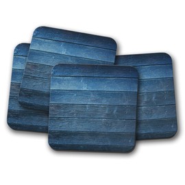 4 Set - Rustic Blue Wood Effect Coaster - Planks Decking Interior Design #15091