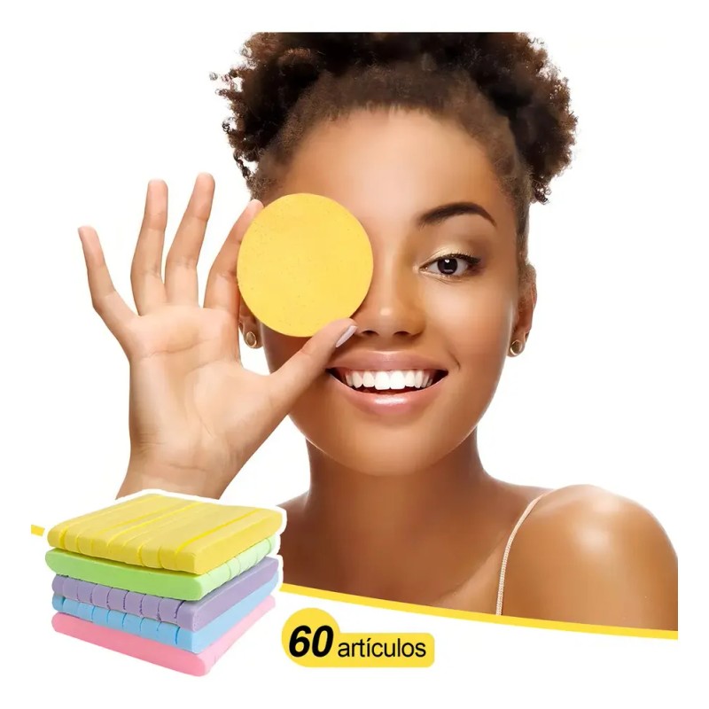 Pack de 60 Esponjas Faciales Comprimidas Para Limpieza y Desmaquillado