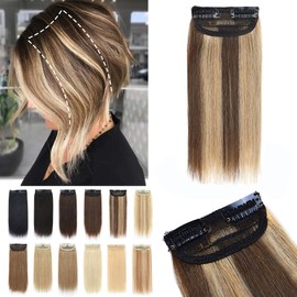 S-noilite Hair Extensions for Short Hair Clip in Human Hair 2PCS 2 Clips Balayage Clip in Hairpieces Remy Hair For Women with Thinning Hair Add Hair Volume 24g 8Inch-Medium Brown/Dark Blonde