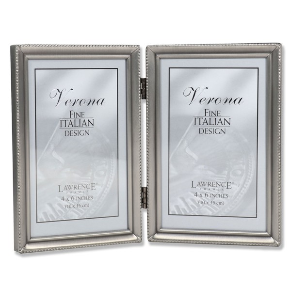 Lawrence Frames Antique Pewter 4x6 Hinged Double Picture Frame - Bead Border Design