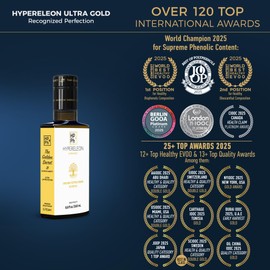 HYPERELEON ULTRA GOLD | Premium, Organic, Supremely Rich in Polyphenols, Greek Extra Virgin Olive Oil 100% Pure & Natural | Bio & Unfiltered - 120 Top Global Awards | 260ml (Pack of 1)