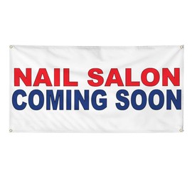 Vinyl Banner Multiple Sizes Nail Salon Coming Soon Red Blue Business Outdoor Weatherproof Industrial Yard Signs 4 Grommets 12x30Inches