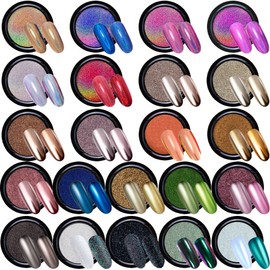 Duufin 22 Colours Nails Chrome Powder Set Chrome Glitter Powder Holographic Nail Powder Chameleon Powder Aurora Chrome Nail Powder Shiny Candy Powder with 22 Eyeshadow Pencils for Nail Art
