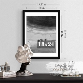 PEALSN 18x24 Picture Frame Set of 2, Display Pictures 16 x 20 with Mat or 18 x 24 Without Mat for Wall Mounting Display, Poster Frames, Black