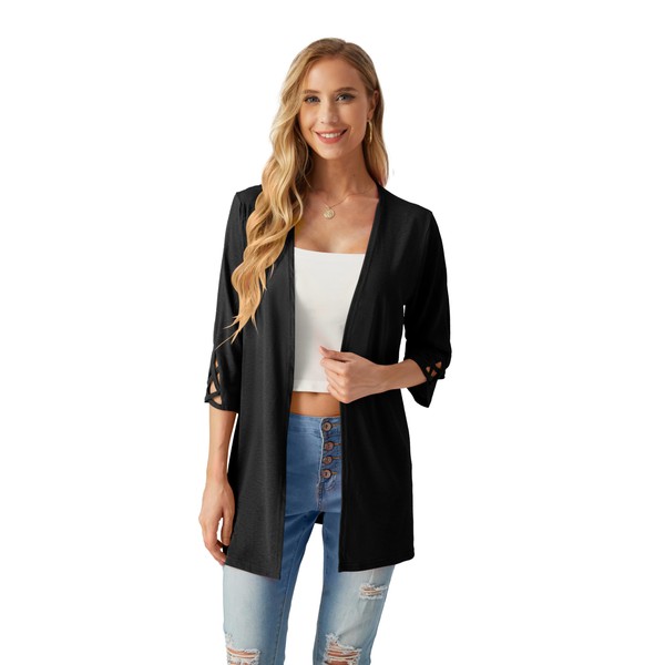 IWOLLENCE cardigan for women Open Front 3/4 Sleeve with Criss-cross