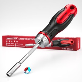 1/4″ Magnetic Ratcheting Screwdriver, Durable Bit Holding Screwdriver With Non-Slip Handle 220mm Long Multi Tip Screwdrivers Ratchet Bits Driver Ergonomic Cushion Grip For Garage & Daily Repair