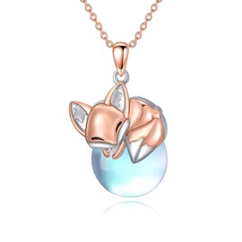 QKABTI Fox Moonstone Necklace S925 Sterling Silver Cute Animal Fox Pendant Necklace Mothers Day Birthday Christmas Jewelry Gifts for Women Mom Wife