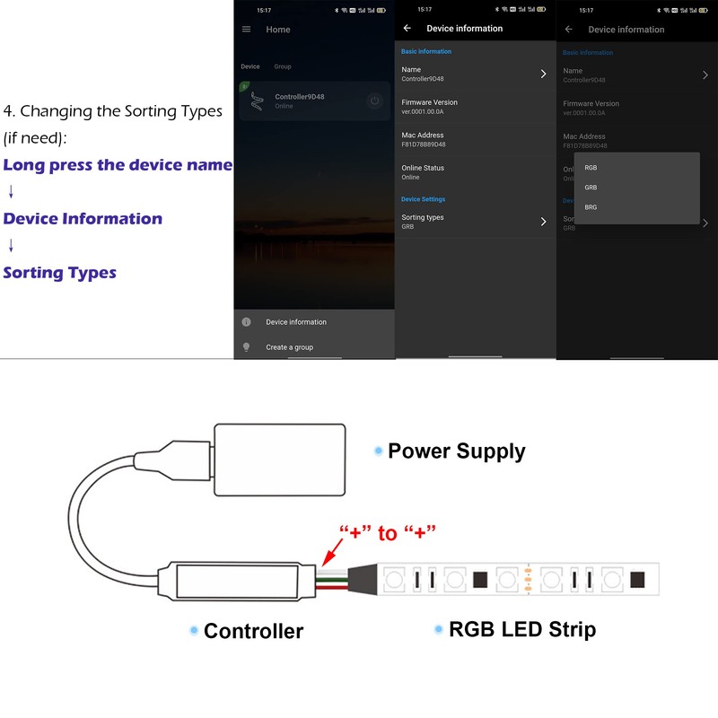 Cleiscry Mini controlador RGB compatible con Bluetooth, tira de luz