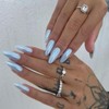 YOSOMK Mirror Blue Acrylic Press on Nails Almond Medium Fake