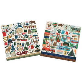 Camping Scrapbook Stickers - Decorative Camper Stickers for Scrapbooking, Journal, Camp Crafts | Camper Trailer, Cabin Theme Camping Planner Stickers | Camper Scrapbook Sticker Set | Total 2 Items