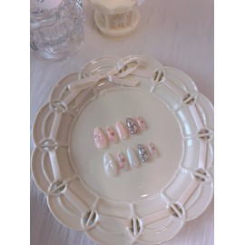 Rosie pearl ribbon handmade nails❤Nail tip sticker new product discount - short mini oval / 로지 진주 리본 수제네일❤네일팁스티커 신상할인 - 숏미니오발