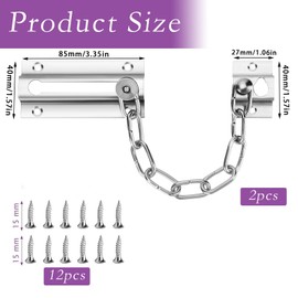 2 PCS Stainless Steel Door Chain, Door Security Chain, Chain Lock for Door Anti Theft Home Safe Nickel Plated Door Locks with 12pcs Screws, for Home Apartment Hotel Bedroom, Silver