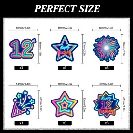 18pcs Glow 12th Cupcake Topper Set Neon Happy Birthday Colorful Glitter Star Black Light Decoration, Let's Go Crazy Glow Theme Party, Anniversary Party, Birthday Party, Birthday gifts for kids