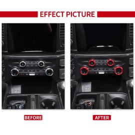 Voodonala for Ford F150 2021 2022 Air Conditioning Switch Ring Cover with Audio Control Switch Ring Cover (4pcs/set,Red,Aluminum Alloy)