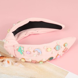 Gmmidea Ocean Knotted headband for Women Girls Starfish Seashell Jellyfish Fish Dolphin Decor Headband Pearl Rhinestone Jeweled Hairband Summer Beach Hair Accessories Holiday Gifts