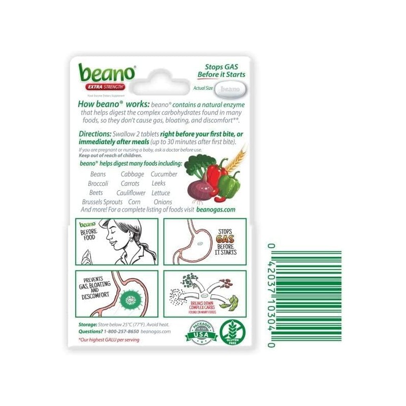 Beano Extra Strength, Digestive Enzyme Supplement, Prevents Gas, Bloating and